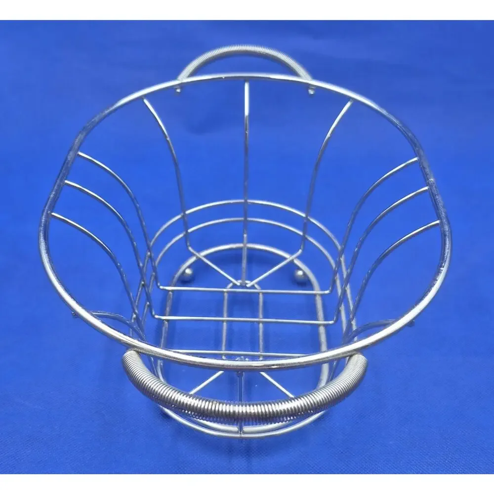 Chrome Oval Fruit Basket Raised Ball Feet Coiled Wire Handles 12x8x5.5